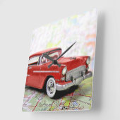 レトロカーオンロードマップ スクエア壁時計 (傾斜)