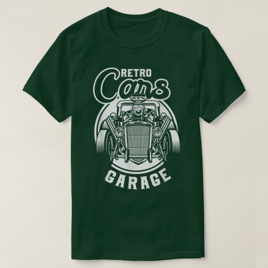 レトロカーガレージクラシックオールドアメリカン自動車 Tシャツ (デザイン正面)