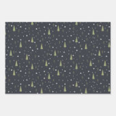 レトロカークリスマスウッドランドツリーズグレーブラック ラッピングペーパーシート (正面2)
