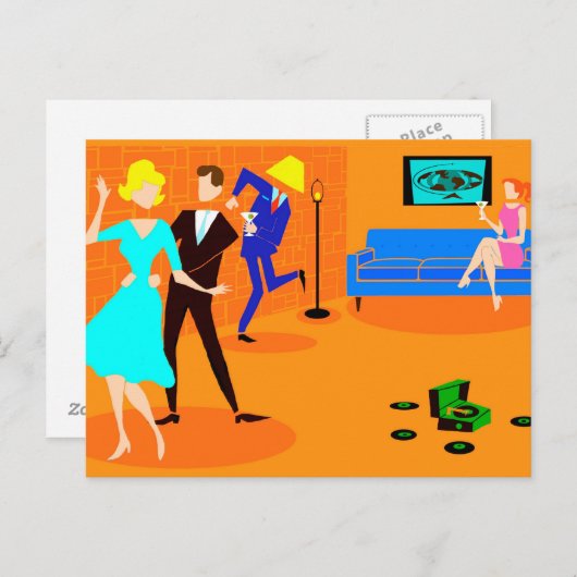 レトロカートゥーンカクテルパーティーはがき ポストカード (正面/裏面)