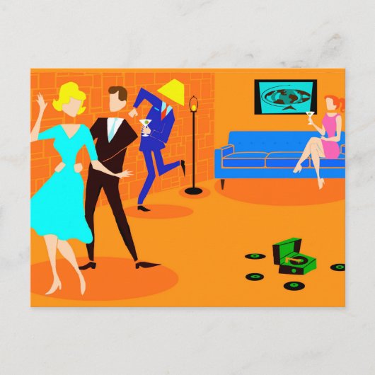 レトロカートゥーンカクテルパーティーはがき ポストカード (正面)