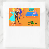 レトロカートゥーンカクテルパーティースタンプ 長方形シール (バッグ)