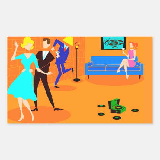 レトロカートゥーンカクテルパーティースタンプ 長方形シール (正面)