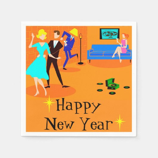 レトロカートゥーンカクテルパーティーペーパーナプキン スタンダードカクテルナプキン (正面)