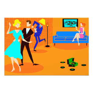 レトロカートゥーンカクテルパーティー写真の拡大 フォトプリント           