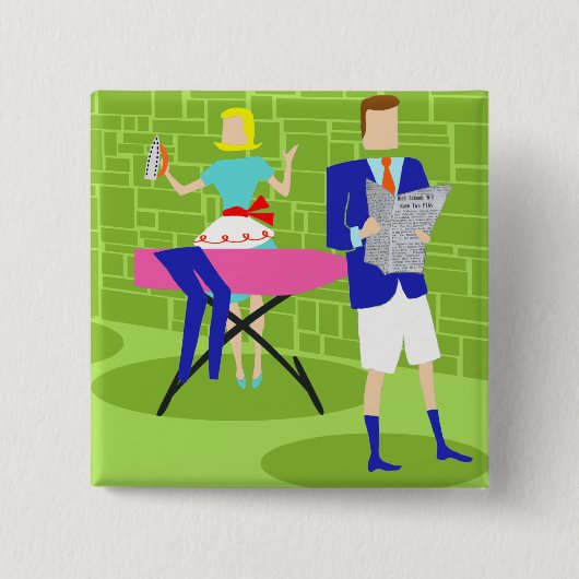 レトロカートゥーンカップルのホームボタン 缶バッジ (正面)