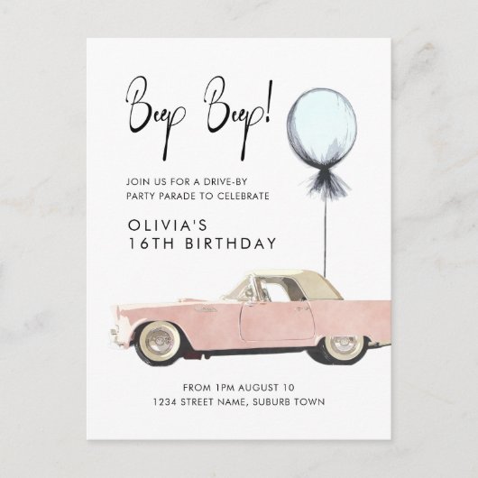 レトロカーパレードパーティードライブByロカビリー任意の年齢 ポストカード (正面)