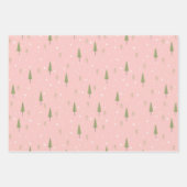 レトロカーピンクのクリスマスウッドランドの木 ラッピングペーパーシート (正面3)
