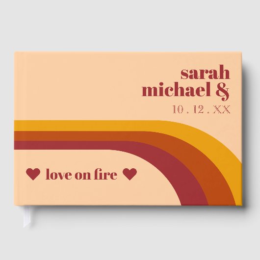 レトロカーブストライプラブオンファイア結婚式の引き出物 ゲストブック (正面)