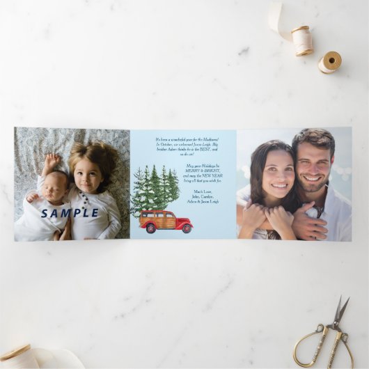 レトロカー写真テンプレート3つ折クリスマスカード 三つ折りクリスマスカード (内部)