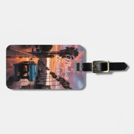 レトロカー&パームサンセットパーソナライズされた ラゲッジタグ