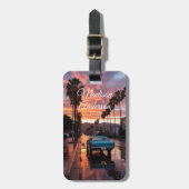 レトロカー&パームサンセットパーソナライズされた ラゲッジタグ (正面縦)