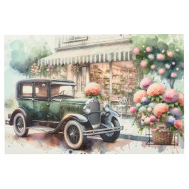 レトロカー&ブルーミングブティックシーン メタルプリント