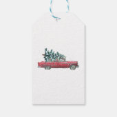 レトロカー、モミの木、紙吹雪、メリークリスマス ギフトタグ (裏面)