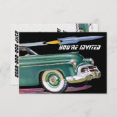 レトロカー&ロケット誕生日V2 招待状 (正面/裏面)