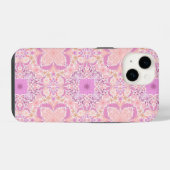 レトロガーデンの花柄 ピンク色 iPhoneケース (裏面横)
