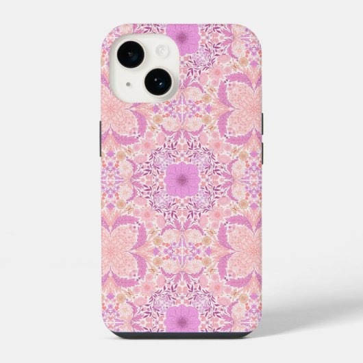 レトロガーデンの花柄 ピンク色 iPhoneケース (裏面)