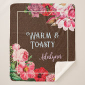 レトロガーデンカスタムグリーティングネームコーヒーブラウン シェルパブランケット (正面)