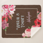 レトロガーデンカスタムグリーティングネームコーヒーブラウン シェルパブランケット (正面(横))