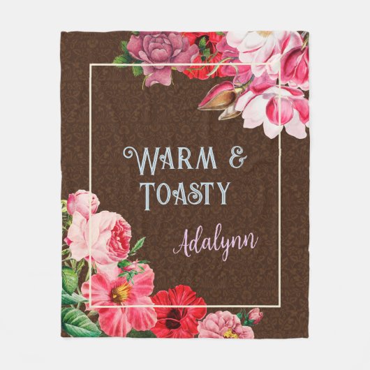 レトロガーデンカスタムグリーティングネームコーヒーブラウン フリースブランケット (正面)