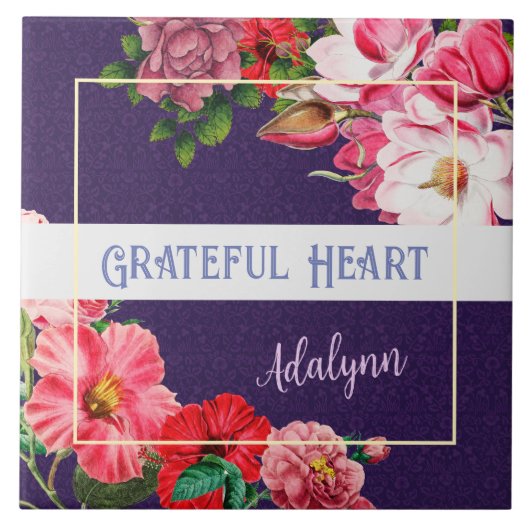 レトロガーデンカスタムグリーティングネームバイオレットパープル タイル (正面)