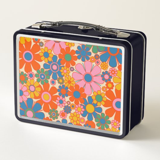レトロガーデンカラフルフラワーズ60s 70sフローラ名 メタルランチボックス (裏面)