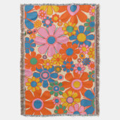 レトロガーデンカラフルフラワーズ60s 70sフローラ スローブランケット (正面縦)