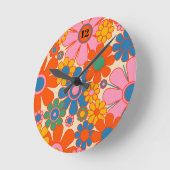 レトロガーデンカラフルフラワーズ60s 70sフローラ ラウンド壁時計 (傾斜)