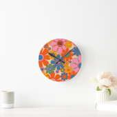 レトロガーデンカラフルフラワーズ60s 70sフローラ ラウンド壁時計 (ホーム)
