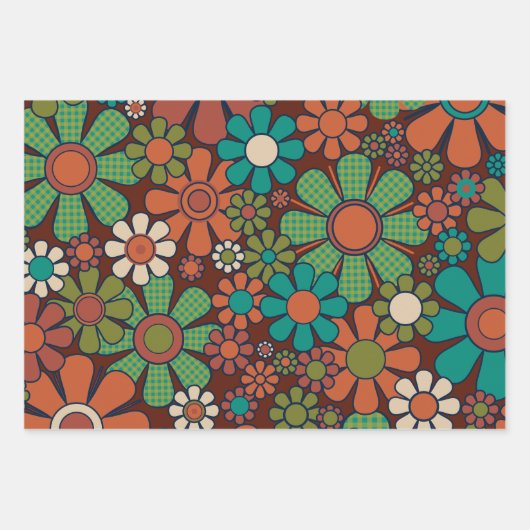 レトロガーデンギンガムフラワーズ60s 70sフローラ ラッピングペーパーシート (正面)