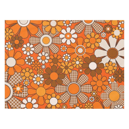 レトロガーデンギンガムフラワーズ60s 70s Groovyフローラ テーブルクロス (正面(横))