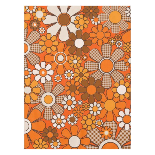 レトロガーデンギンガムフラワーズ60s 70s Groovyフローラ テーブルクロス (正面)