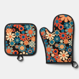 レトロガーデングルービーナイトタイムフローラルパターン 鍋つかみ&鍋敷きセット