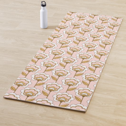 レトロガーデンピンクフローラルパターン ヨガマット (インサイチュ)