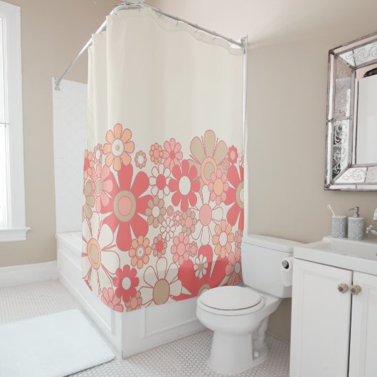 レトロガーデンフラワーカフスピンクピーチ60sパステル シャワーカーテン (インサイチュ)