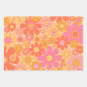 レトロガーデンフラワーグルーヴィーフローラピンクイエロー ラッピングペーパーシート (正面)