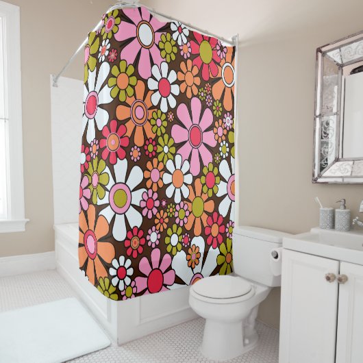 レトロガーデンフラワーグルーヴィ60s 70s花柄 シャワーカーテン (インサイチュ)