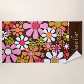 レトロガーデンフラワーグルーヴィ60s 70s花柄 ビーチタオル (正面)