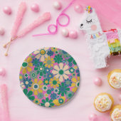 レトロガーデンフラワーグルーヴィ60s 70s花柄 ペーパープレート (パーティー)