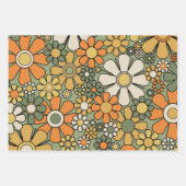 レトロガーデンフラワーグルーヴィ60s 70s花柄 ラッピングペーパーシート (正面2)