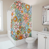 レトロガーデンフラワーズグルーヴィ60s 70s春パステル シャワーカーテン (インサイチュ)