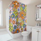 レトロガーデンフラワーズグルーヴィ60s 70s春フローラ シャワーカーテン (インサイチュ)