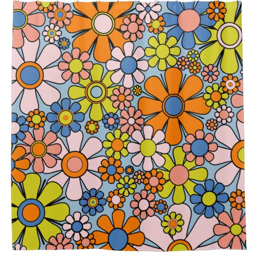 レトロガーデンフラワーズグルーヴィ60s 70s春フローラ シャワーカーテン (正面)