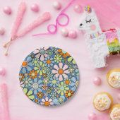 レトロガーデンフラワーズグルーヴィ60s 70s春フローラ ペーパープレート (パーティー)