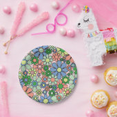 レトロガーデンフラワーズグルーヴィ60s 70s春フローラ ペーパープレート (パーティー)