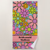 レトロガーデンフラワーズ60s 70sフローラブライドメイド ビーチタオル (正面)