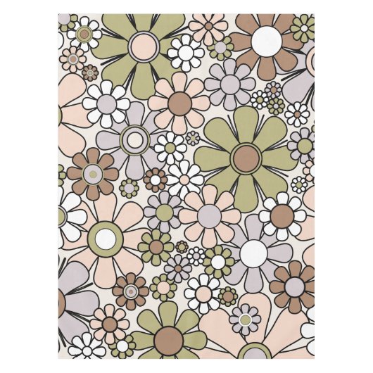 レトロガーデンフラワーズ60s 70sミュート春フローラ テーブルクロス (正面)