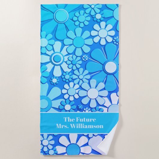 レトロガーデンフラワーズ60s 70s花柄の花嫁 ビーチタオル (正面)