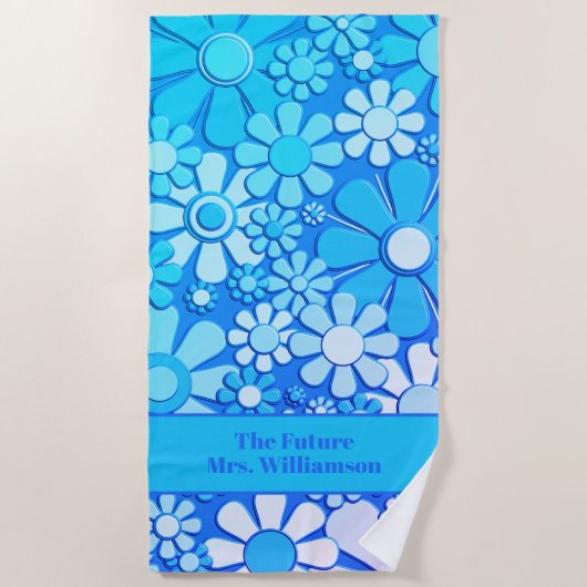 レトロガーデンフラワーズ60s 70s花柄の花嫁 ビーチタオル (正面)