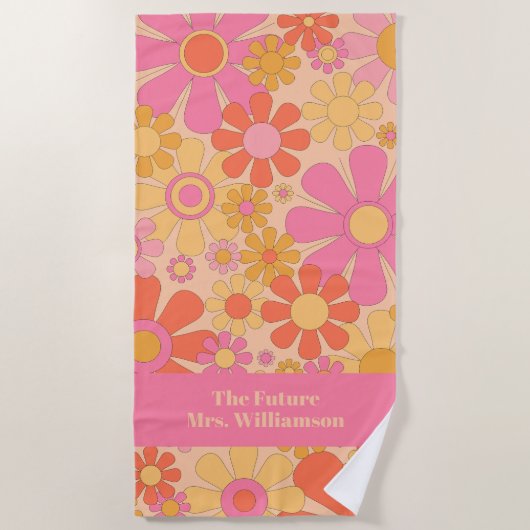 レトロガーデンフラワーズ60s 70s花柄の花嫁 ビーチタオル (正面)